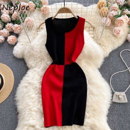 Neploe Panelled Woman Dresses Knitted Vintage Fashion Summer Bodycon Robe Femme 2021 High Waist Sexy Mini Dress Korean C0607