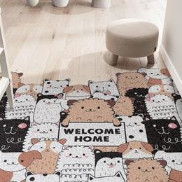 Hello Floral PVC Doormat Outdoor Cute Cartoon Doormat Waterproof Non Slip Washable Quickly Absorb Moisture and Resist Dirt Rugs 210301