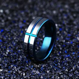 indian steel UK - Oumart Male Blue Tungsten Steel ring Cross Model Men Jewellry Accessories gifts for mens rings stainless band