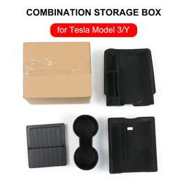 Combined Storage Box for Tesla Model 3 Y Central Control Armrest Box Hidden Storage Boxes TPE Water Cup Holder Car Accessories