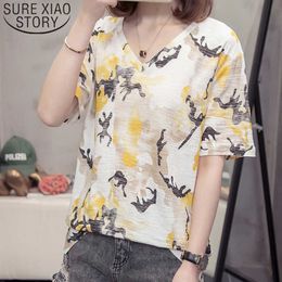 Summer 4XL Large Size shirts solid Cotton Short Sleeve blouse Female Loose Korean Casual Women Tops Blusas Mujer 9014 210527