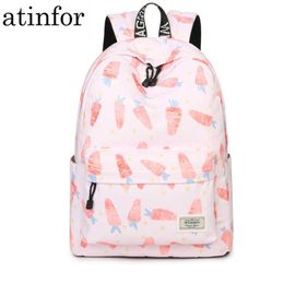 Waterproof Pink Carrot Printing Backpack Women Air Cushion Straps Bookbag Daily Korean Laptop Knapsack School Bag for Girls X0529