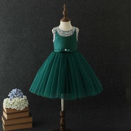 2021 Casual Girls Dress Green O-Neck Princess Plain Colours Flower Girl Vestido for Party Clothes 3 4 5 6 7 8 9 10 Year RKF194030 Q0716