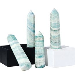 10~14cm Natural crystal Pillar Sub-blue pattern stone Arts Ornament Mineral Chakra Healing wands Reiki Hexagonal prism Sapphire Quartz Point