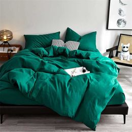 Bonenjoy Bedding Set Quen Size Duvet Cover Sets Double Bed Sheets Solid Green Colour Nordic housse de couette Bed Sheet Set 211007