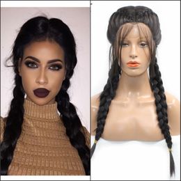 Natural 2#/black Braided Wigs With Baby Hair Synthetic Lace Front Box Braids Wig Long Glueless Heat Resistant Fiberfactory direct