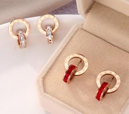 Crystal Diamond Stud Earrings Rose Gold Fashion Titanium Steel Double Wound Roman Numerals Studs Earring for Girl Women Gift Jewellery