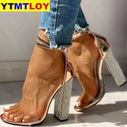 2020 Women Sandals Rhinestone Thick High Heels Fashion Woman Shoes Ladies Buckle Open Toe Feamle Casual Platform Gladiator Y0721