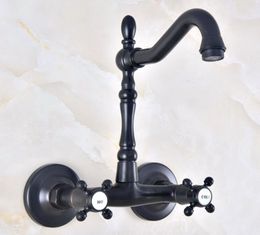 Bathroom Sink Faucets Black Oil Rubbed Antique Brass Kitchen Basin Faucet Mixer Tap Swivel Spout Wall Mounted Dual Cross Handles M285N