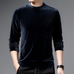 Men's T-Shirts High Quality Autum Winter Men Tops O-Neck Designer Fashion Solid Velvet Brand Clothing Casual Top 2021