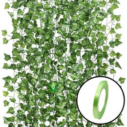 12PCS 84Ft Artificial Plants Fake Ivy Leave Greenery Vines for Wedding Party Kitchen Garden Wall Decoration Hanging Plants Decor 210624