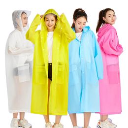 Eva Plastic Raincoats One Piece Frosted Beam Mouth Pocket Raincoat Reusable Thicken Slicker Multicolor Travel Rainwear Outdoor Camping Hiking Rain Poncho ZL0038