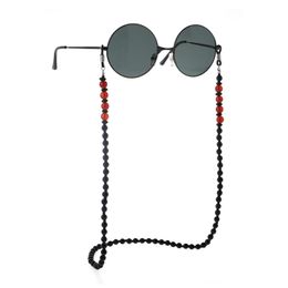 Chic Vintage Handmade Black Stone Bead Luxury SunGlasses Chain Women Men glasses holder strap eyewear accessories Jewellery