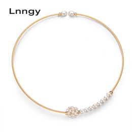 Lnngy 2020 14K Gold Filled 11.5cm Natural Freshwater Elegant Necklace Pearl Chokers Women Jewelry Gifts