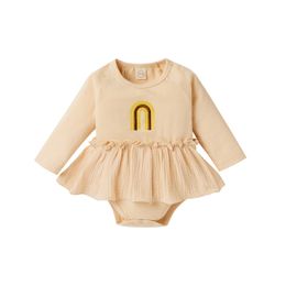 Cute Newborn Baby Girls Embroidery Rainbow Printed Bodysuit Infants Clothes Toddlers Kids Cotton Jumpsuits Clothing 210315