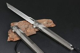 New Flipper Folding Knife 14C28N Satin Tanto Point Blade CNC TC4 Titanium Alloy Handle Ball Bearing Fast Open EDC Pocket Knives