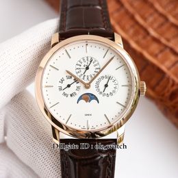 Top Version TWF Watch Patrimony Perpetual Calendar 43175/000R-9687 Cal.1120QP Automatic Mens Watch Rose Gold Case White Dial Leather Strap Gents Watches 8 Colours