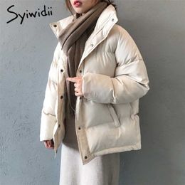 Syiwidii Women's Winter Jacket Oversize Loose Thicken Bubble Coat Harajuku Outerwear Korean Fashion Button Up Black Parkas 211216