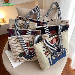Linen Handbag Ladies Fashion Art Canvas Cotton Shoulder Bag Leisure Shopping Travel Beach Large Capacity Tote