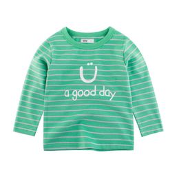 Children Clothes Boy Casual Cotton tshirt Spring Letters Striped Full Sleeve Kids Boys Tops O Neck Tees Boys t shirt Green 210713