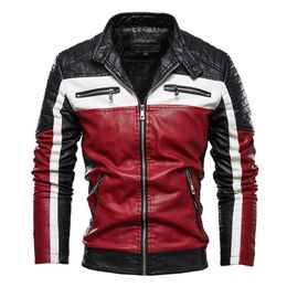 Autumn/Winter Men's Jacket Zip Trim Leather Jacket Men Padded Warmth Men's Coat Casual Stand Collar Men's Biker Jacket KH08 211008