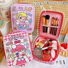 Large Capacity Cartoon Cosmetic Brush Box Fashion Cute School Student Pencil Pen Case Bags For Gilrs Clutch Makeup Storage Pouch 210729