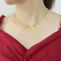 Brass Moon Choker Necklace Crescent Moon Pendant Witchy Jewelry Simple Moon Choker Wiccan Jewelry Pagan Women Girl Party Gifts J0312
