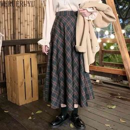 WERUERUYU Woman Skirt Autumn Winter Skirts Womens Clothes Plus Size Korean Style Tall Waist Plaid Woollen Skirts 210608