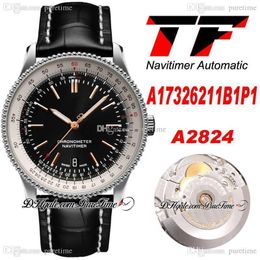 TF 41/38mm A17326211B1P1 ETA A2824 Automatic Mens Watch Steel Case White Inner Black Dial Leather With White Line Super Edition Watches 2022 Puretime TF03e5