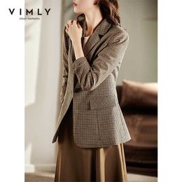 VIMLY Plaid Suit Jacket for Women Autumn Winter Casual Office Lady Business Capable Blazer femme Fashion Coats F8666 210927