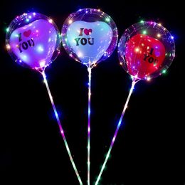 24 Inches Helium Transparent LED Balloon Flashing Bobo Balloon with Stickers Cartoon Balloon Feathers Glitters for Festival Decoration DH2030