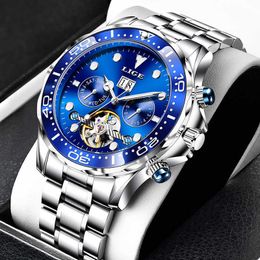 LIGE Watch Men Automatic Mechanical Clock Fashion Sport Diving Watch Waterproof Luminous Watches Mens Reloj 210527