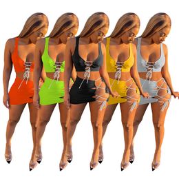Plus Size 2XL Damen-Outfits, Sommerkleidung, einfarbige Trainingsanzüge, Tank-Top, Crop-Top + Minirock, zweiteiliges Set, Strandkleidung, sexy Clubkleidung 4512