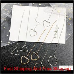 10Pairs/Lot Creative Long Line Drop Earrings Female Geometric Heart Triangle Hexagonal Dangle Earrings Women Fashion Jewelry
