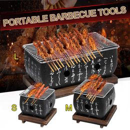 S/M/L Portable Japanese Korean Barbecue Grill Food Carbon Furnace Barbecue Stove Cooking Oven Alcohol Grill Household BBQ Tools 210724