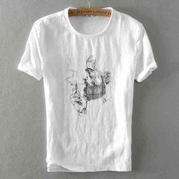 604 Fashion Abstract Print Short Sleeves Unique Summer Men Cotton Linen Comfortable Casual Loose Harajuku Streetwear T-Shirts H1218