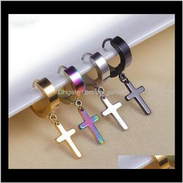 Dangle & Chandelier Allergy Clasp Mens Stainless Steel Clip Fashionable Cross Earrings Fashion Punk Ear Studs Jewelry Drop Delivery 2021 Oxv