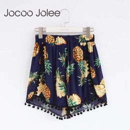 Jocoo Jolee Fashion High Waist Shorts Women Boho Elastic Waist Floral Print Tassels Beach Casual Mini Shorts Feminino 210619