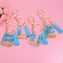 Blue Letter Pendant Keychains Resin Key Rings For Women Cute Car Acrylic Glitter Tassel Keyring Holder Charm Bag Couple Bag Gift