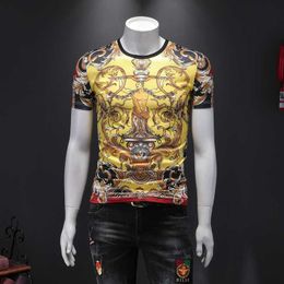 Brand Luxury Golden 3D Print T Shirt Men Retro Ice Silk Short Sleeve Summer Tshirt Male Casual Streetwear Funny Tee Tops M-4XL 210527