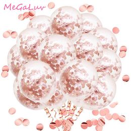50pcs 12inch Rose Gold Confetti Latex Balloons Party Balloons for Bridal Shower Wedding Engagement Birthday Decoration 210626