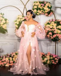 Pink Flower Prom Dresses Maternity Off The Shoulder Photoshoot Dress Tulle Ruffles Bridal Fluffy Robe For Photo Photography