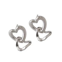 INS Real 925 Sterling Silver Hollow Heart Stud Earrings For Fashion Women Party Hiphop Fine Jewelry 18k gold Accessories
