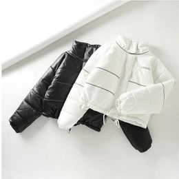 Winter Jacket Women Short Cotton Padded Coat Fashion High waist PU leather coat womens Loose Thick Warm Casual Parka 211216