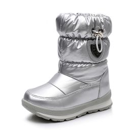 ULKNN Winter Boots For Girls Boys Kid's Boots 2021 New Waterproof Botas Thickening Snow Gold Dark Green 26 27 28 29 30 Size 210312