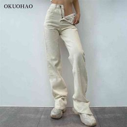 Flared Jean High Waist Mom Denim Trousers Female Streetwear White Vintage Clothes Boot Cut Wide Oversize Pants 210809