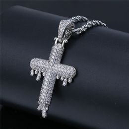 Mens Cross Colar Moda Hip Hop Jewely 2 Cores Iced Out Pingente Colar Corrente de Ouro para Homens X0509