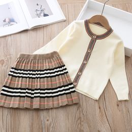 Chegada meninas moda malha de 2 pe￧as conjuntos de su￩ter saia infantil garotas boutiques roupas de beb￪ roupas de inverno 493 y2