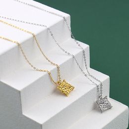 s925 sterling silver geometric niche design square fashion brand pendant concave and convex autumn and winter necklace Q0531