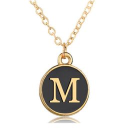 Rock Crystal Quartz Gold Black Shell 26 Letter Necklace Pendant Necklace Alphabet Stainless Steel Choker Necklace For Women Girls Fri